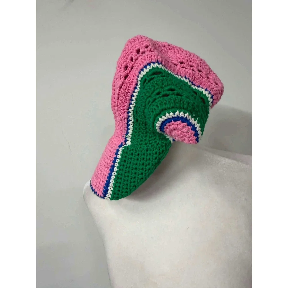 Urban Outfitters Ryders Pink‎ Green Crochet Hat Cotton Knit Brimmed Cap Festival